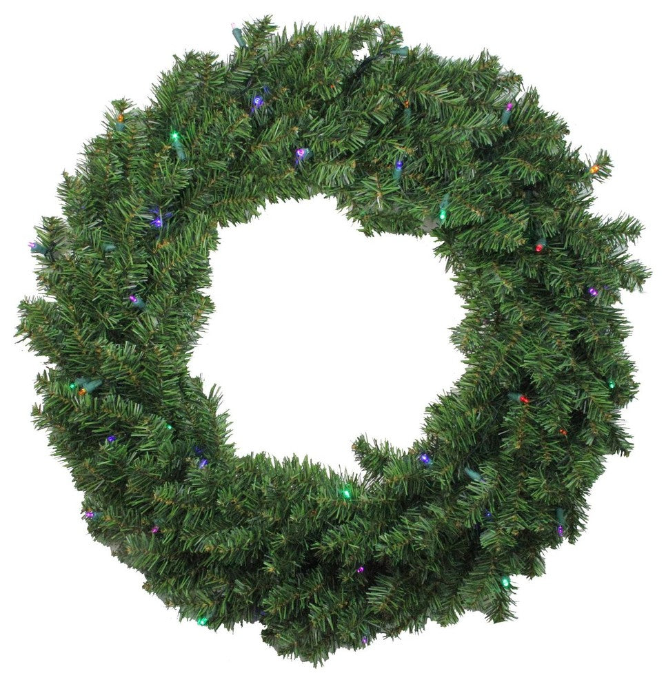 30" Battery Operated Pre-Lit LED Canadian Pine Artificial Wreath, Multi Lights