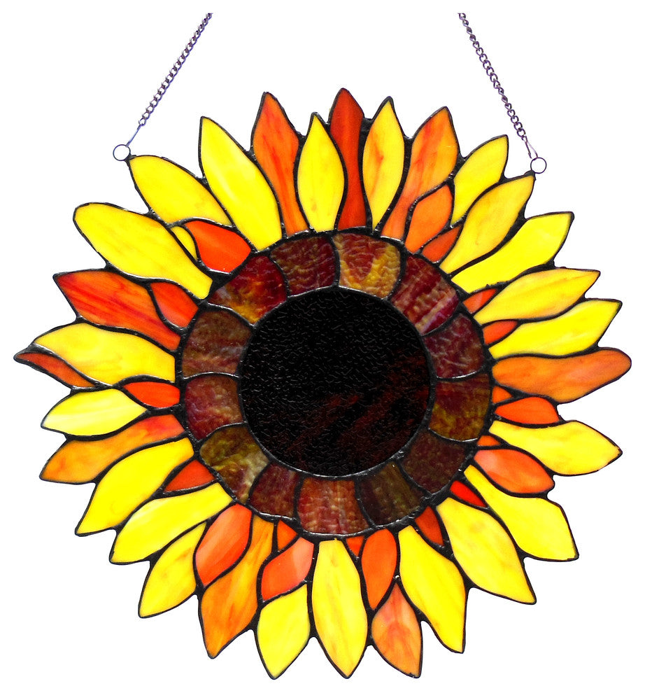 SUNNYVILLE Tiffany-glass Sunflower Window Panel 16inches