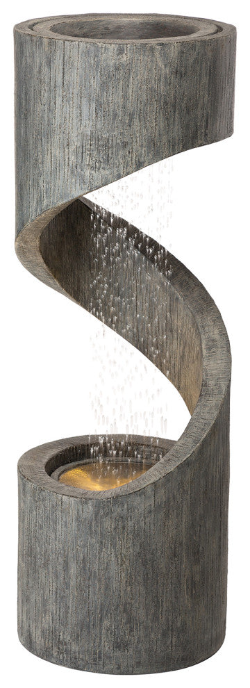 40"H Curving Shaped Outdoor Polyresin Gray Fountain With LED Light and Pump