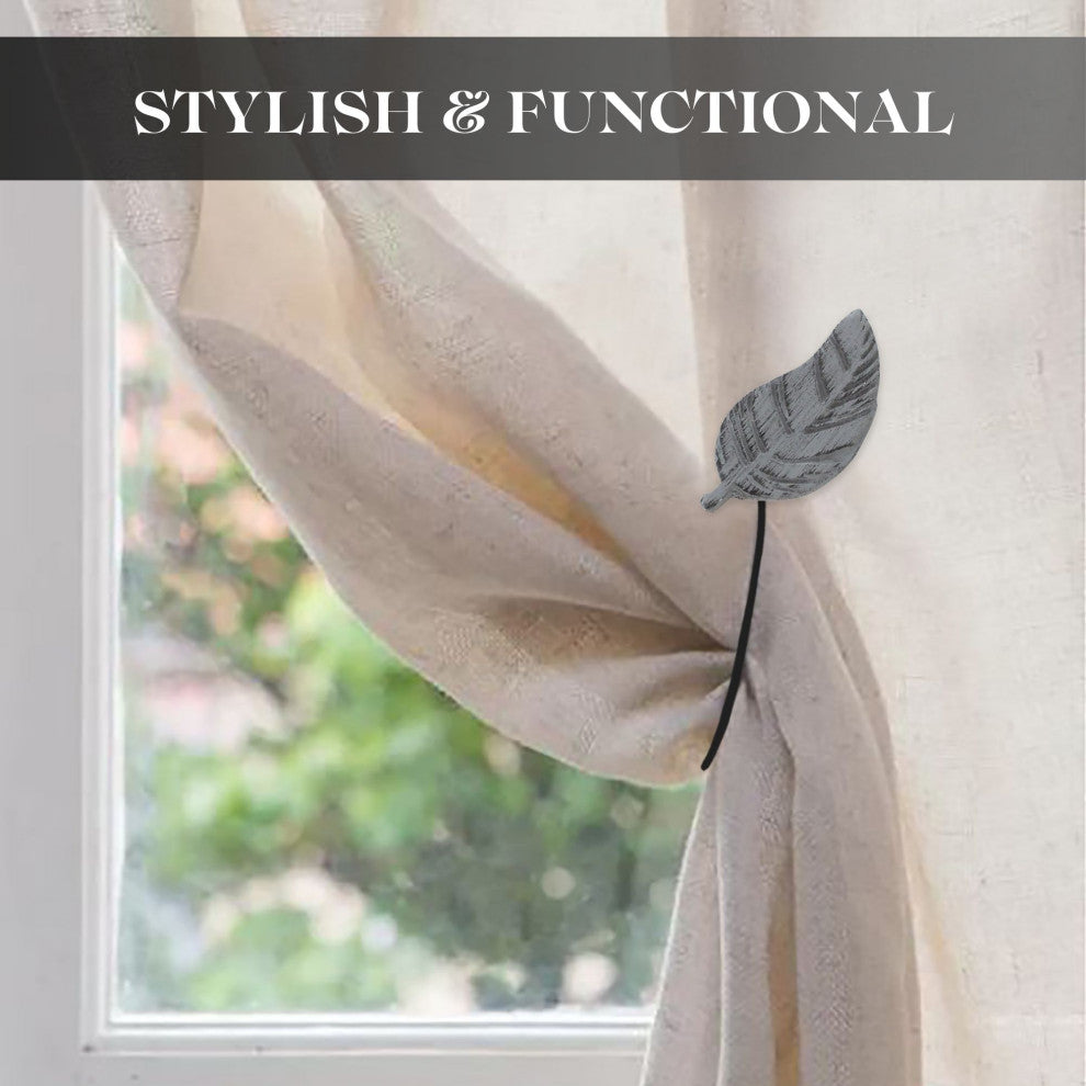 Magnetic Wooden Leaf Curtain Tiebacks, Gray, Pack of 2