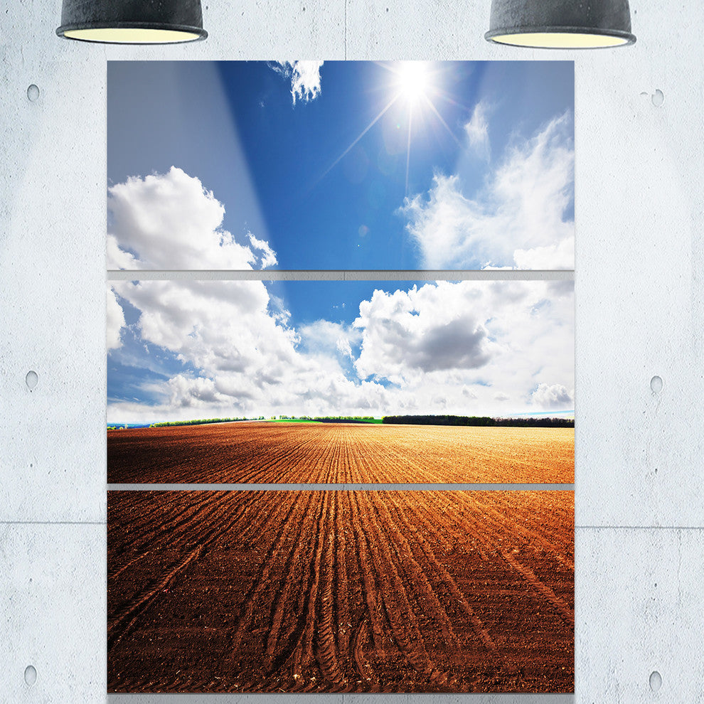 "Expansive Field Under White Clouds" Metal Wall Art, 3 Panels, 28"x36"