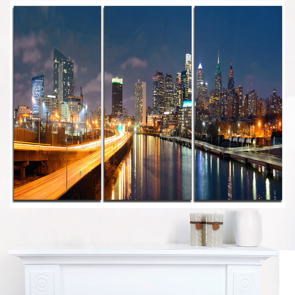 "Philadelphia Skyline at Night" Metal Wall Art, 3 Panels, 36"x28"