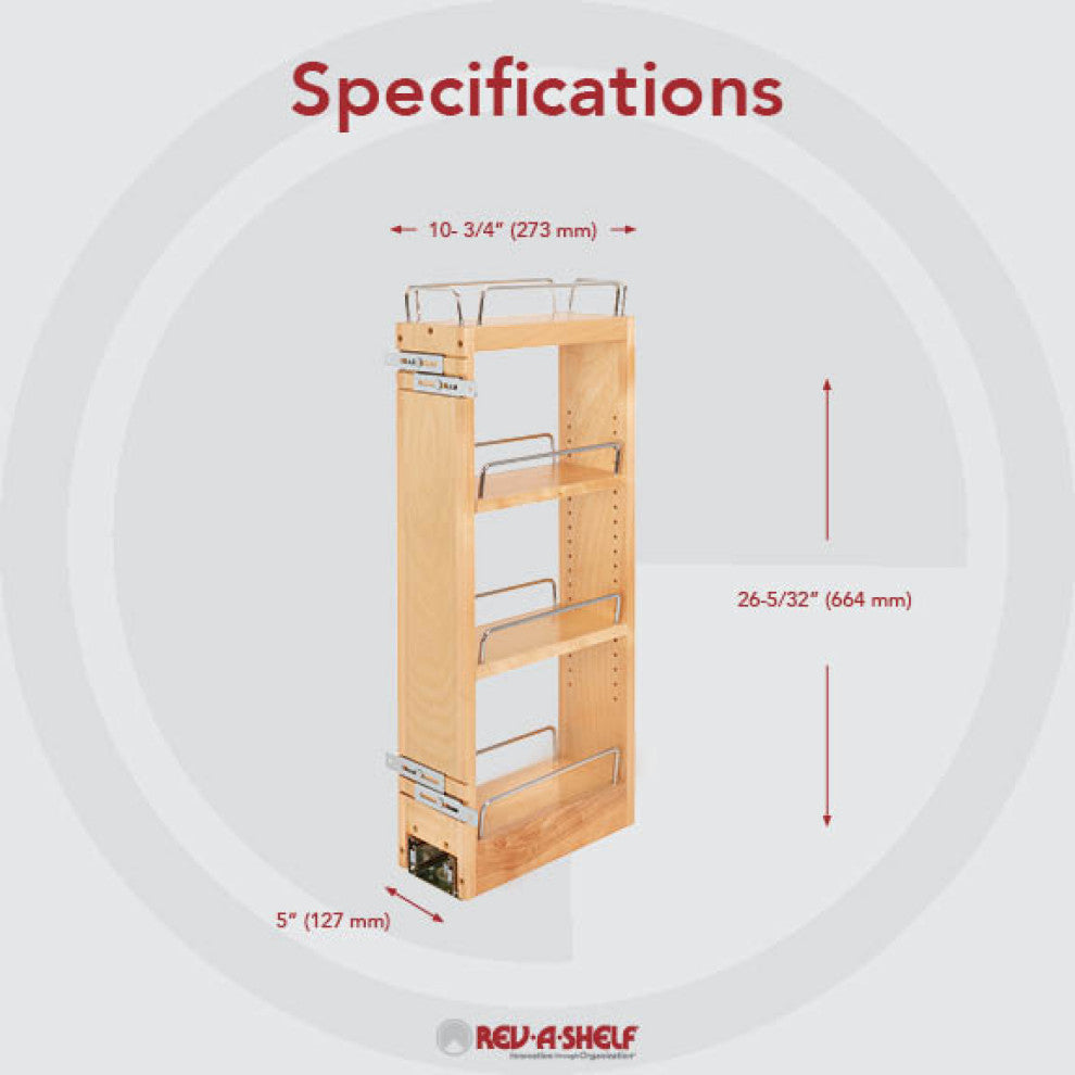 Wood Wall Cabinet Pull Out Organizer for 30" H Cabinets With BB Soft Close, 5"