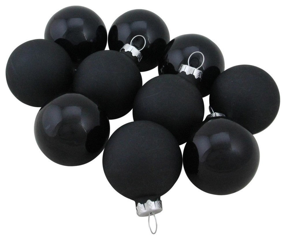 10-Piece Shiny, Glass Ball Christmas Ornament Set, 1.75", Matte Black