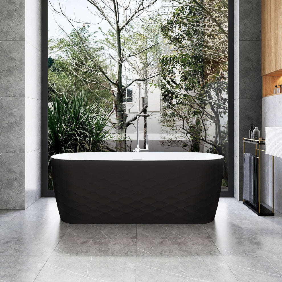 London Freestanding Acrylic Soaking Bathtub, Black, 66.9"l X 31.5"w