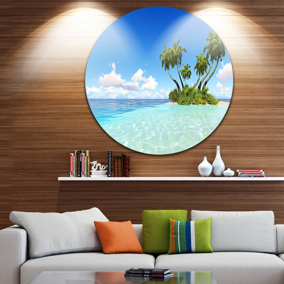 Corals Island Under Blue Sky, Seashore Round Metal Wall Art, 36"
