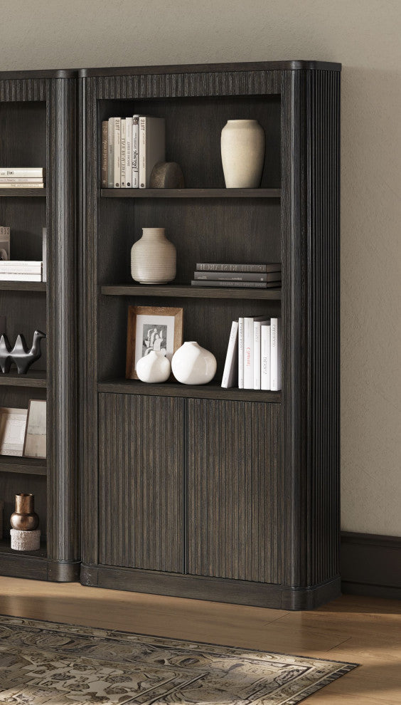 Contemporary Wood Bookcase With Doors, Office Storage, Brown