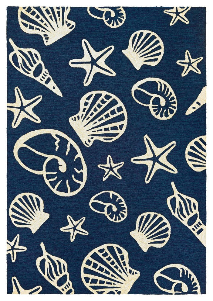 Couristan Outdoor Escape Cardita Shells Outdoor Area Rug, Navy-Ivory, 5'6"x8'