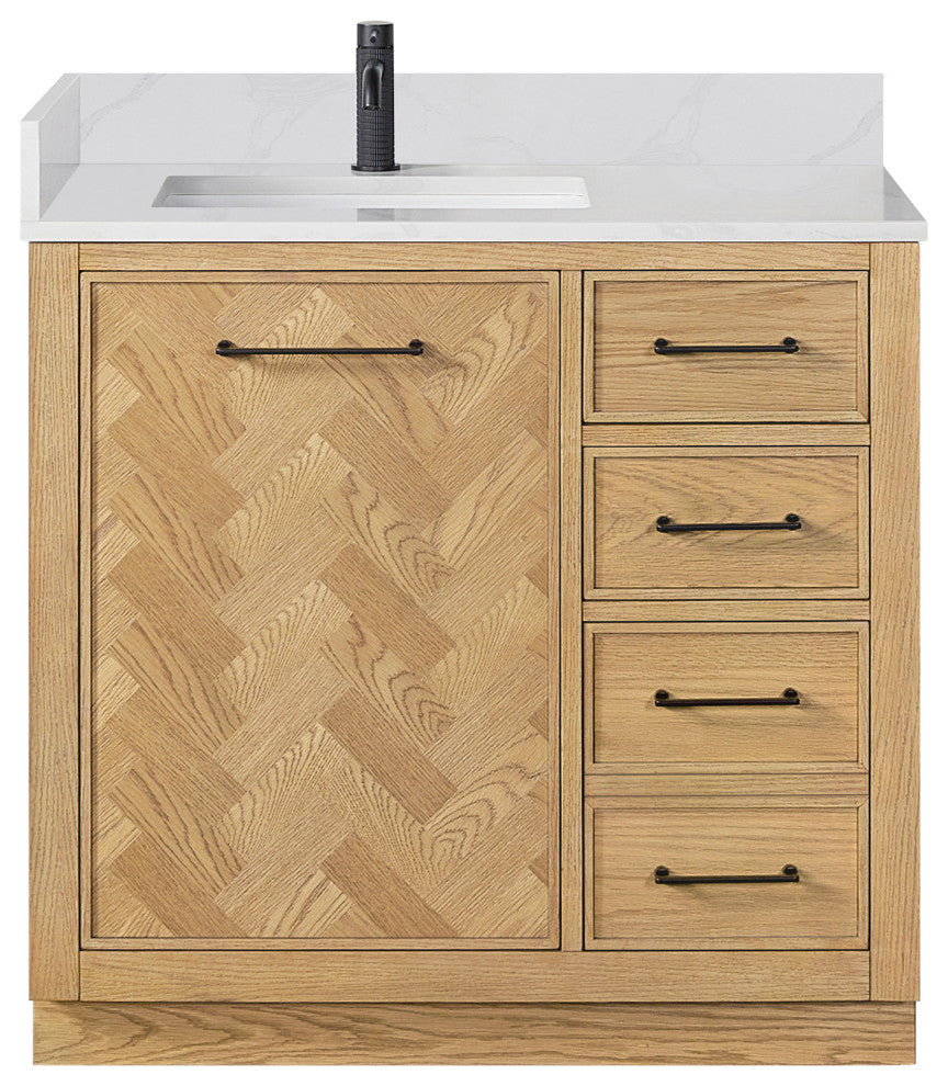 Jakarta Bath Vanity, Quartz Top No Mirror, Weathering Light Brown, 36", Single Vanity