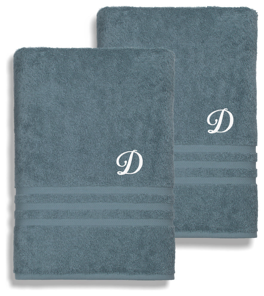 Denzi Bath Sheets With Monogrammed Letter, Set of 2, D