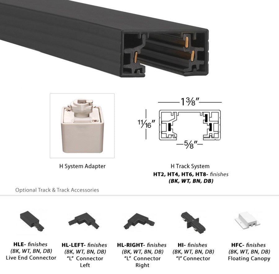 WAC Lighting H Track 6' Single Circuit 120V with 2 Endcaps in Black