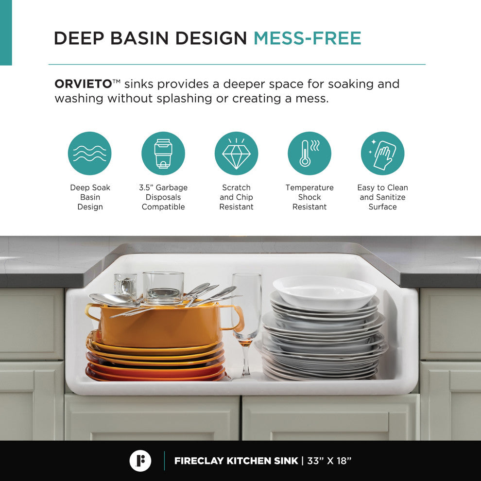 Orvieto Fireclay Farmhouse Kitchen Sink 33x18"