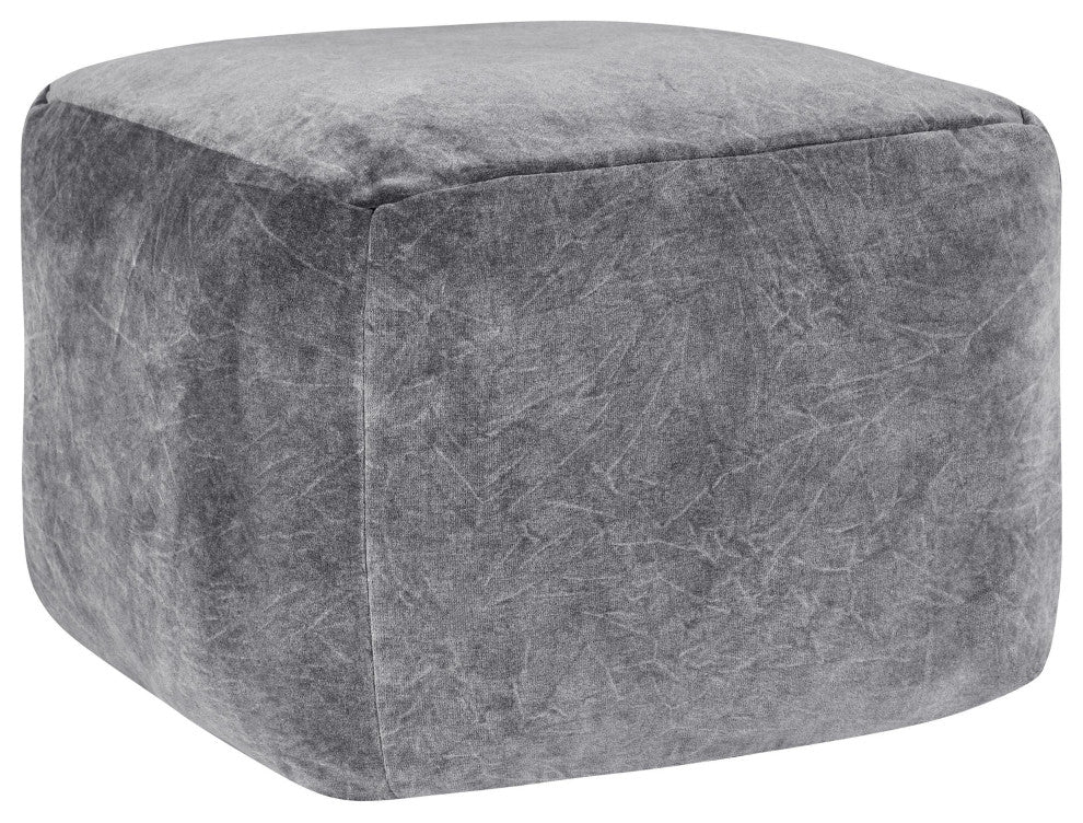 Heirloom 18" Velvet Fabric Floor Cushion Pouf, Stone Grey