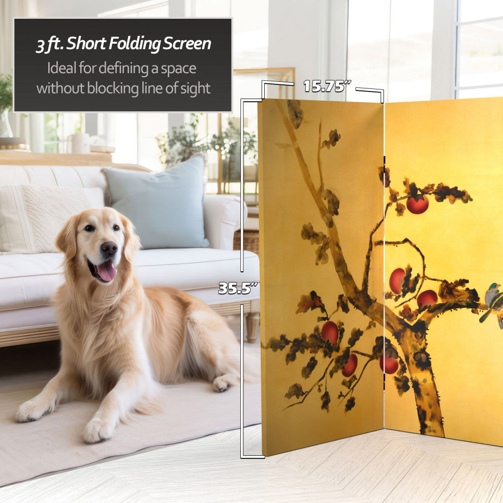 3' Tall Double Sided Birds on Plum Tree Canvas Room Divider