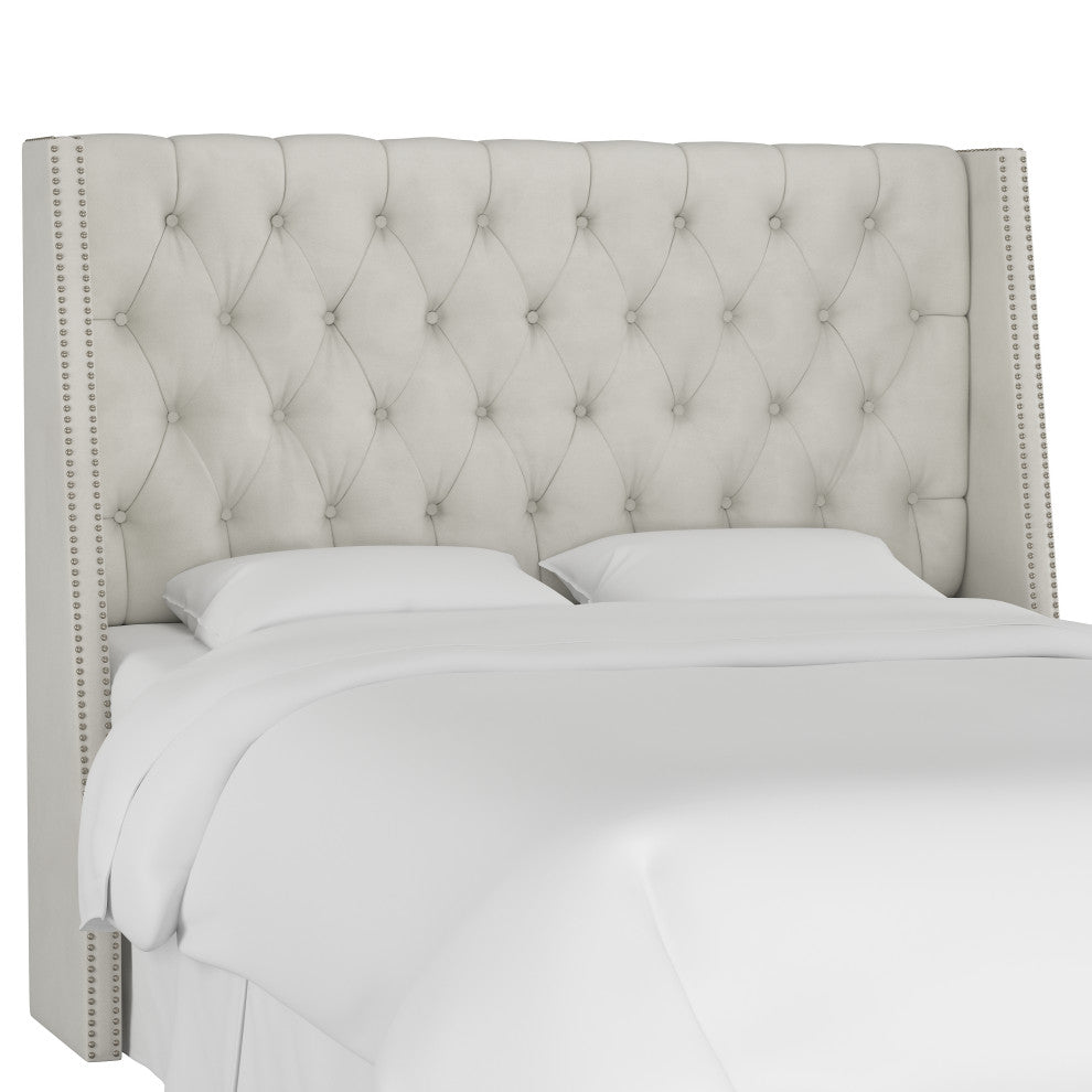 Williams King Nail Button Tufted Wingback Headboard, Velvet Light Gray
