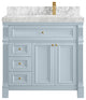 Paris 36" Right Offset Bathroom Vanity, Blue Heather 2" Carrara Marble