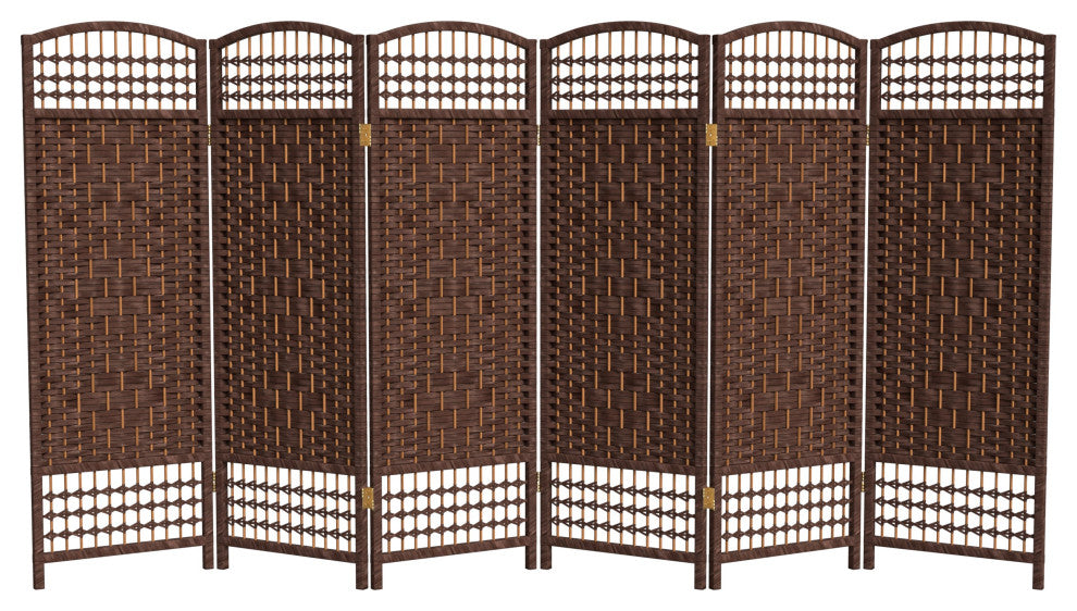 4' Tall Fiber Weave Room Divider, Dark Mocha, 6 Panels