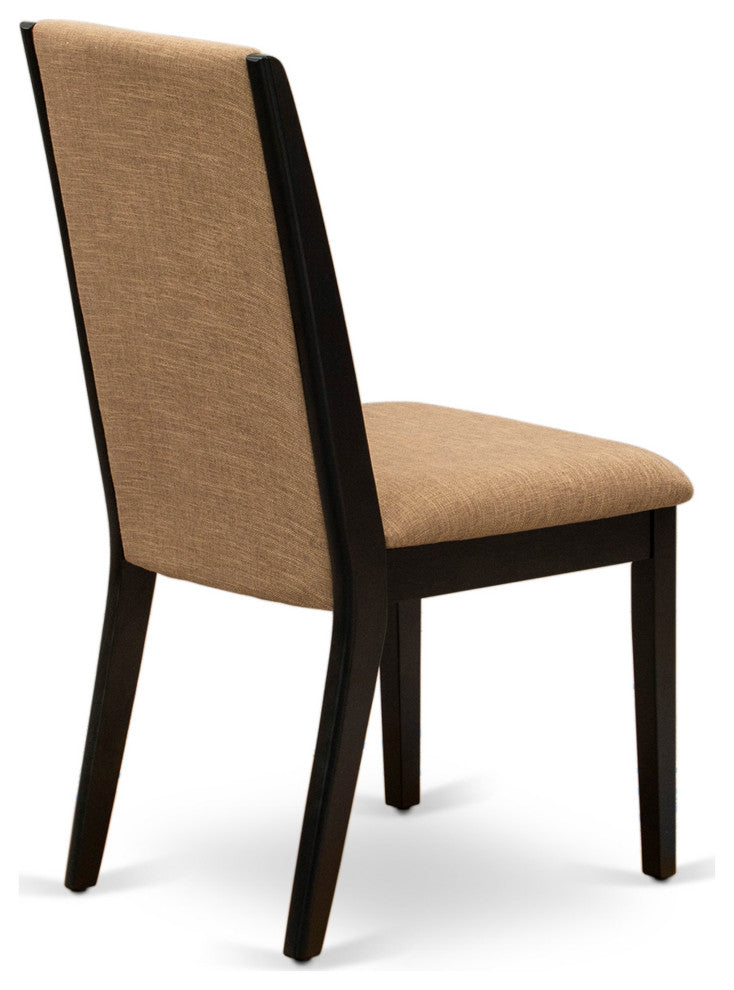 Parsons Chairs, Light Sable Dining Chairs Seat, Black Rubber Wood Legs Set Of 2