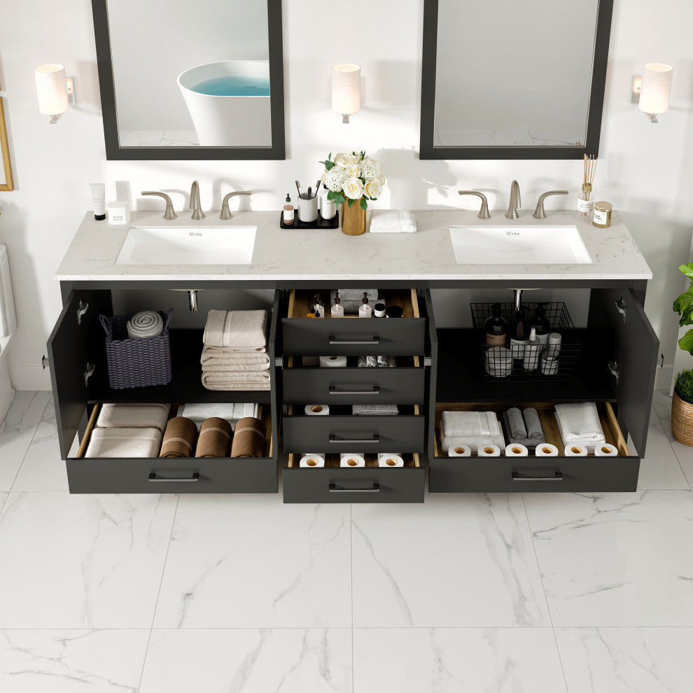 Aberdeen 84" Espresso Double Sink, Quartz Top