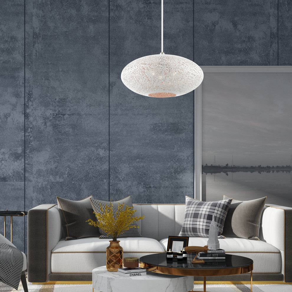 Livex Lighting Charlton 3 Light White, Brushed Nickel Accents XL Pendant