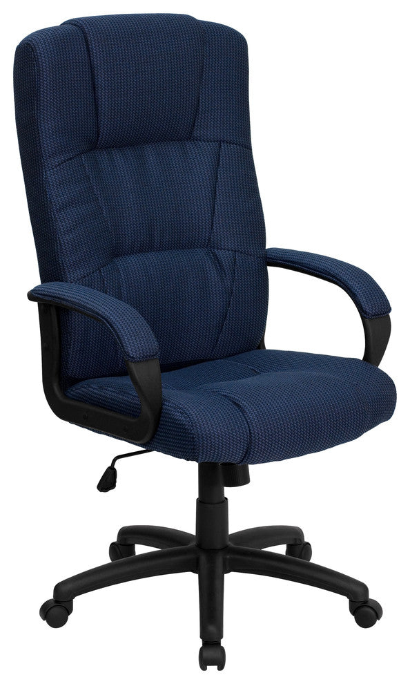 High Back Navy Blue Fabric Executive Swivel Chair With Arms