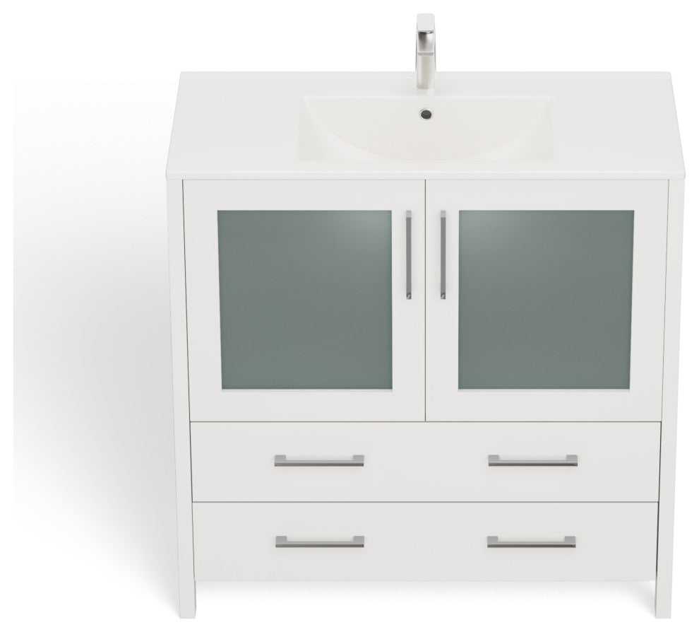 The Pullman Bathroom Vanity, White, 36", Single Sink, Freestanding