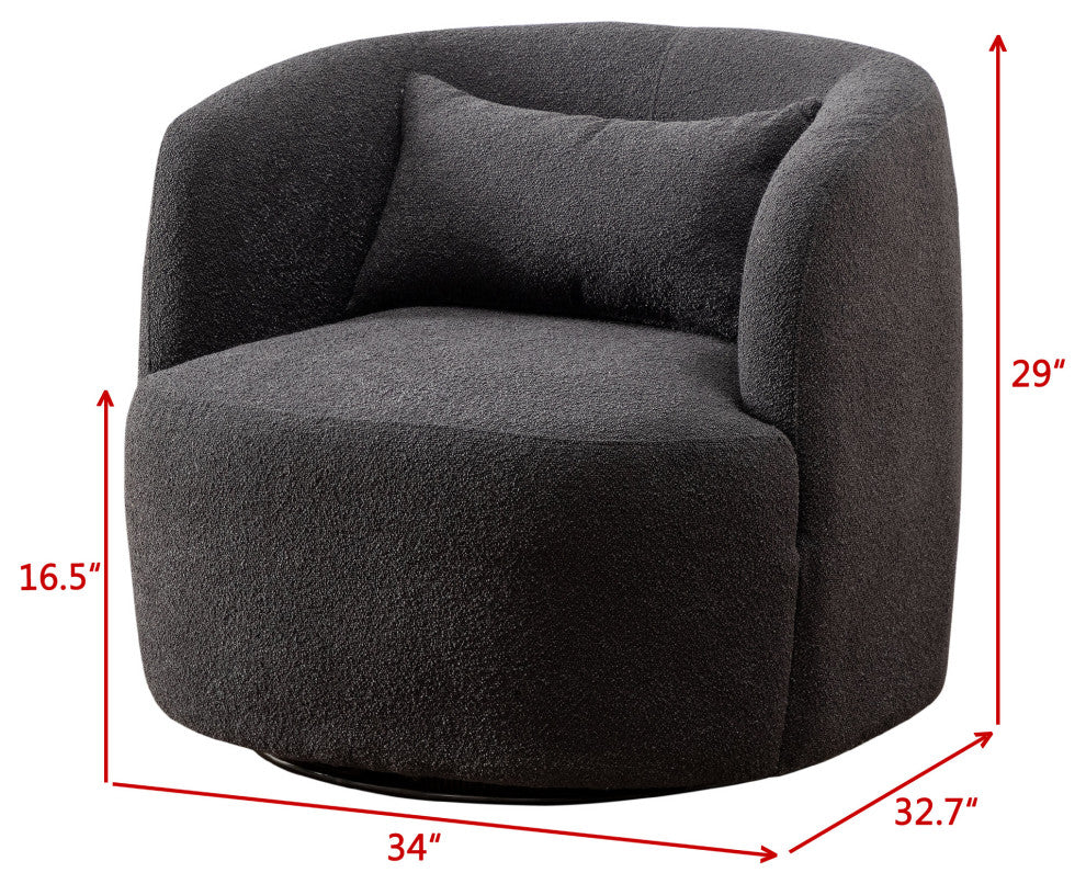 34" Wide Boucle Upholstered Swivel Armchair, Dark Gray