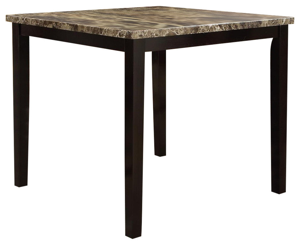 Benzara BM171296 Wooden High Table Faux Marble Top, Brown