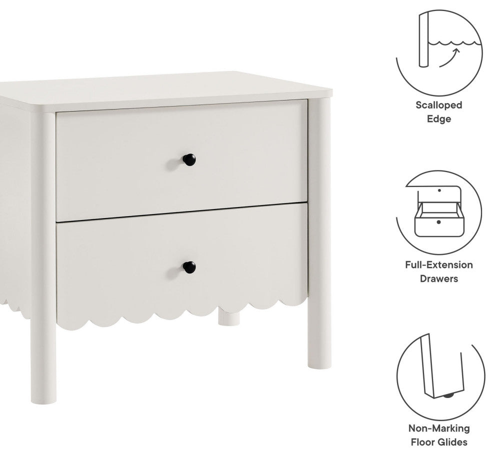 Emmeline Scalloped 2-Drawer Nightstand, White