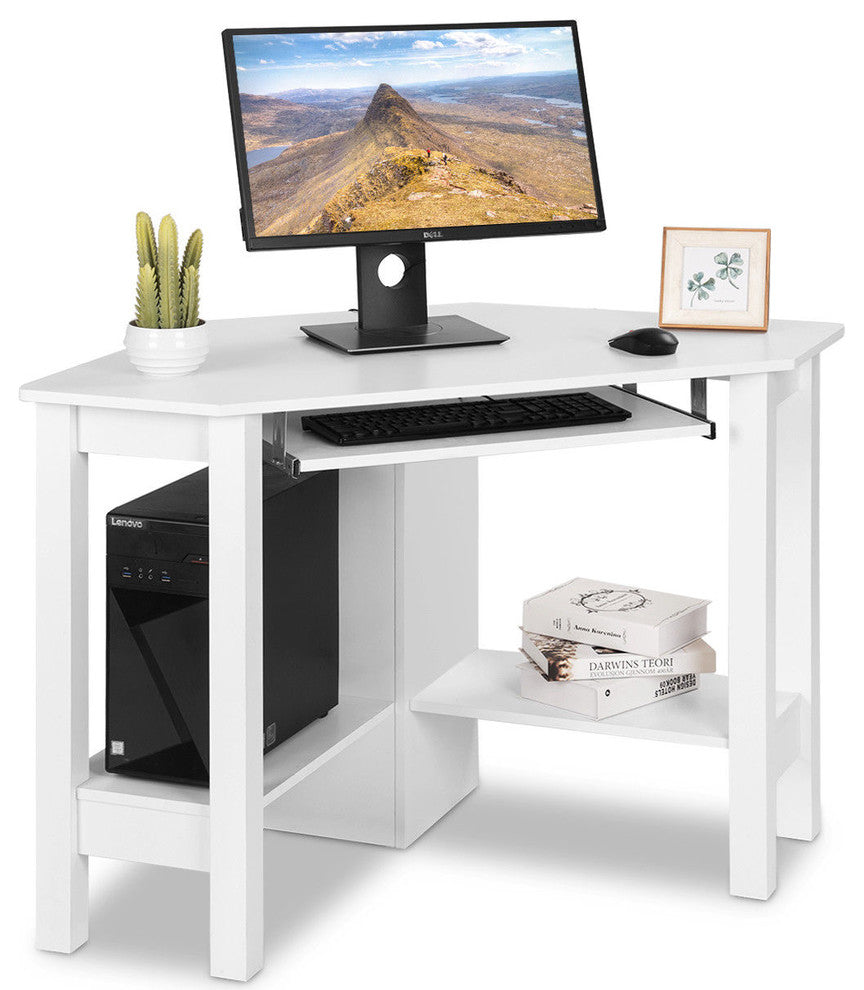 Costway Wooden Corner Desk With Drawer Computer PC Table Study Office White