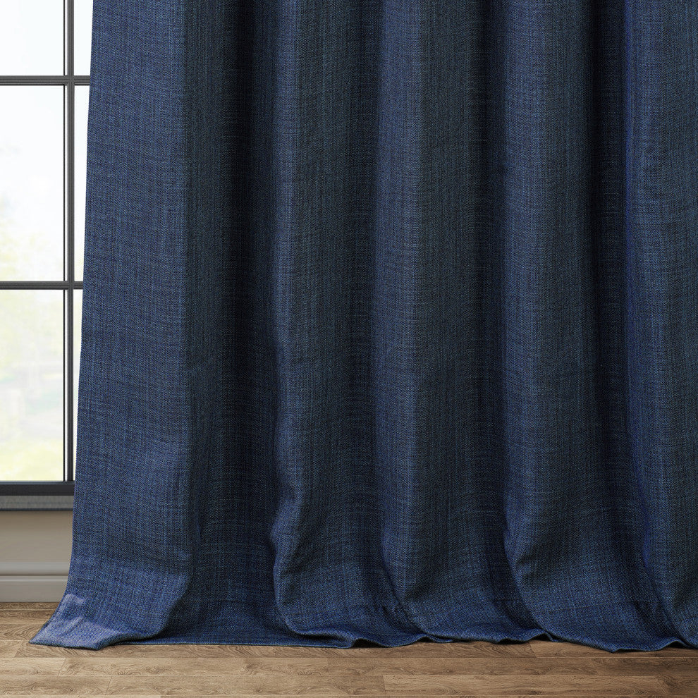 Faux Linen Darkening Curtain Single Panel, Indigo, 50"x96"