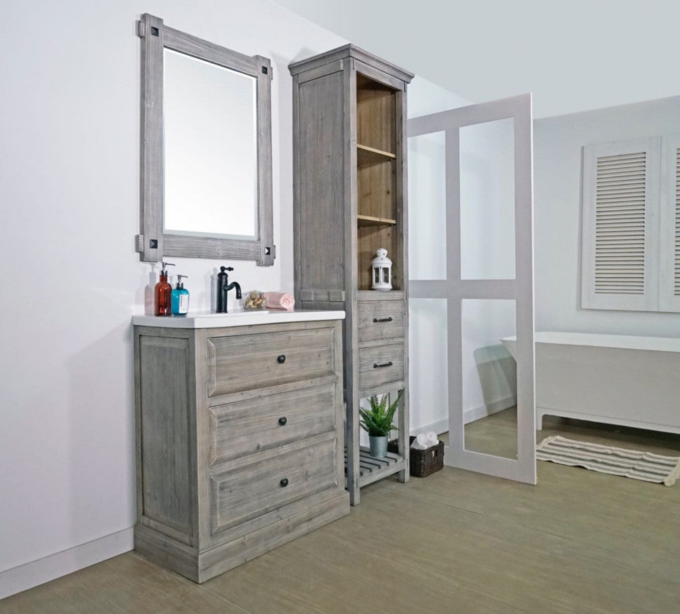 31" Rustic Solid Fir Sink Vanity, Gray, No Faucet