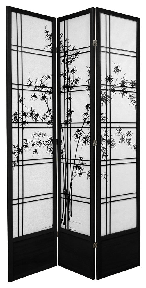 7' Tall Bamboo Tree Shoji Screen, Black, 3 Panels