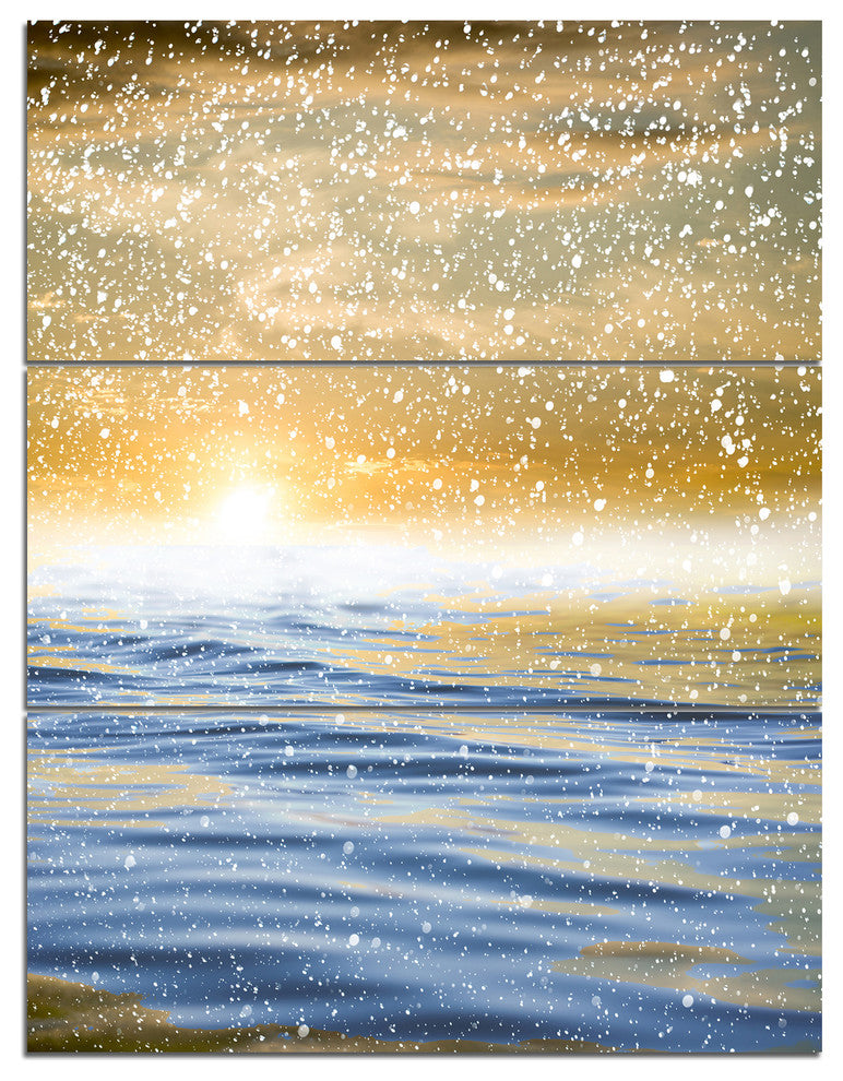 "Sunset Over the Sea With Snow" Skyscape Photo Wall Art, 3 Panels, 28"x36"