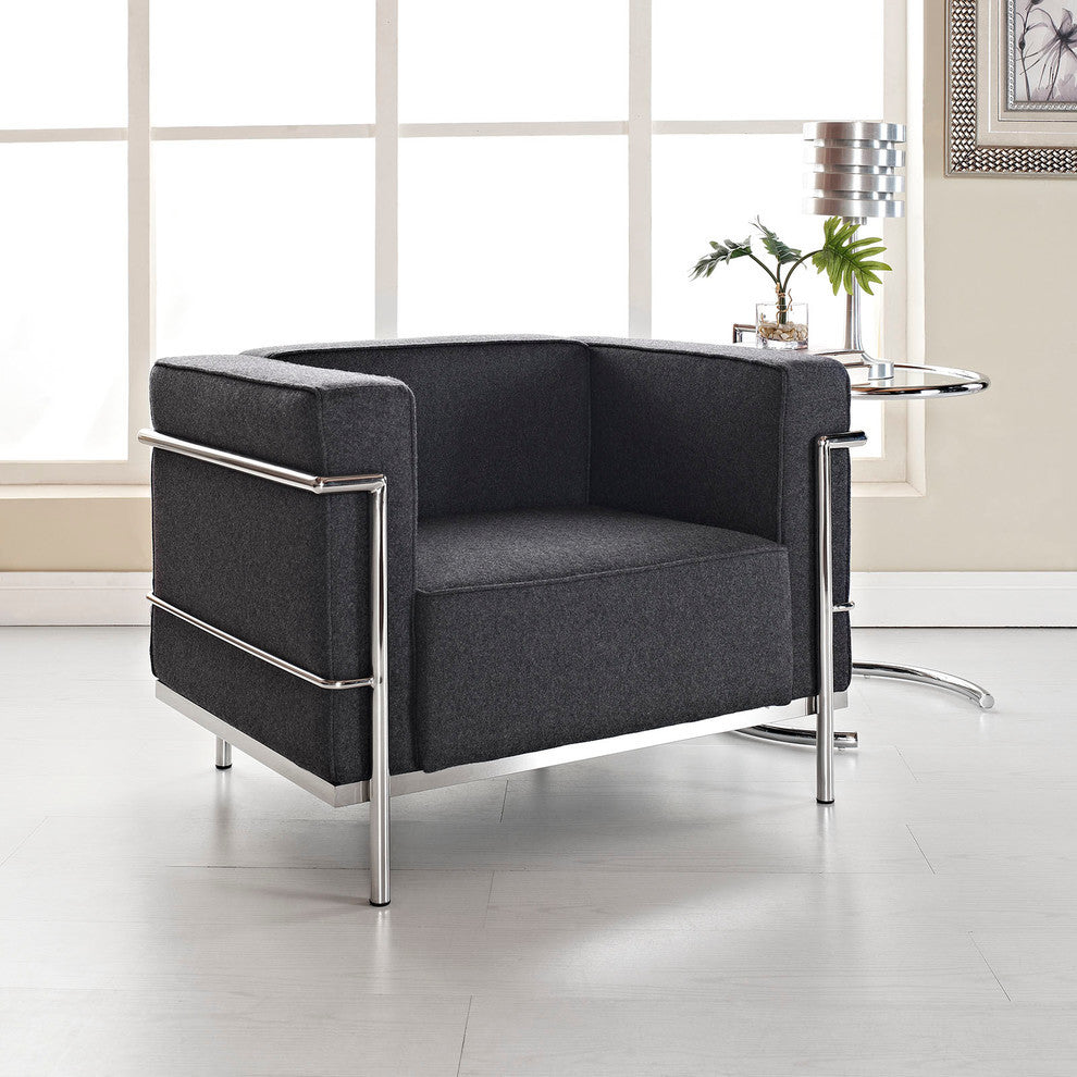 Modern Contemporary Living Room Wool Armchair Dark Gray