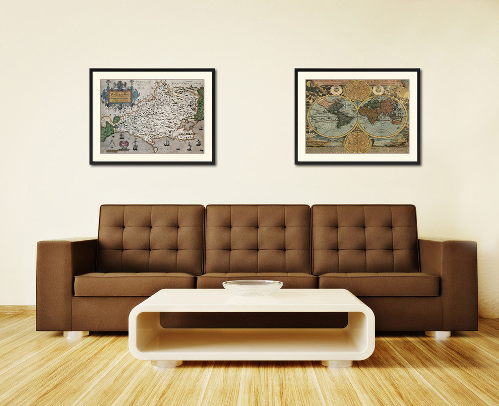 Atlas Of England and Wales Map Print On Canvas With Picture Frame 28" X 37"