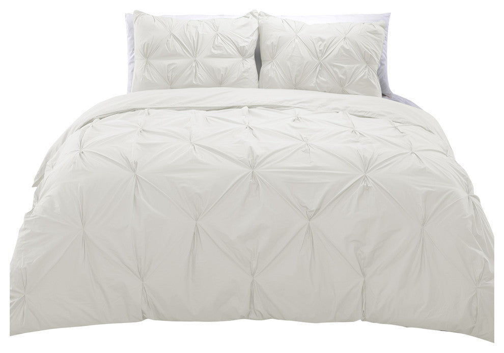 Cottonpure 100% Cotton Pintuck Duvet Cover Mini Set, White, King
