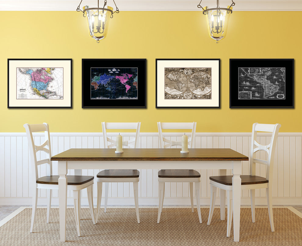 North America Canada Mexico Map Print On Canvas With Picture Frame, 28" X 37"