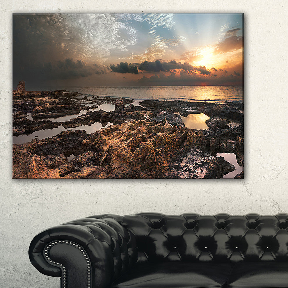 "African Rocky Coast Panorama" Oversized Beach Canvas Artwork, 40"x20"