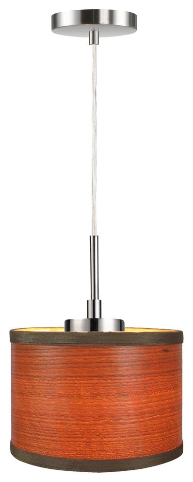 Ava 1-Light Mini Pendant, Satin Nickel, Veneer/Brulee