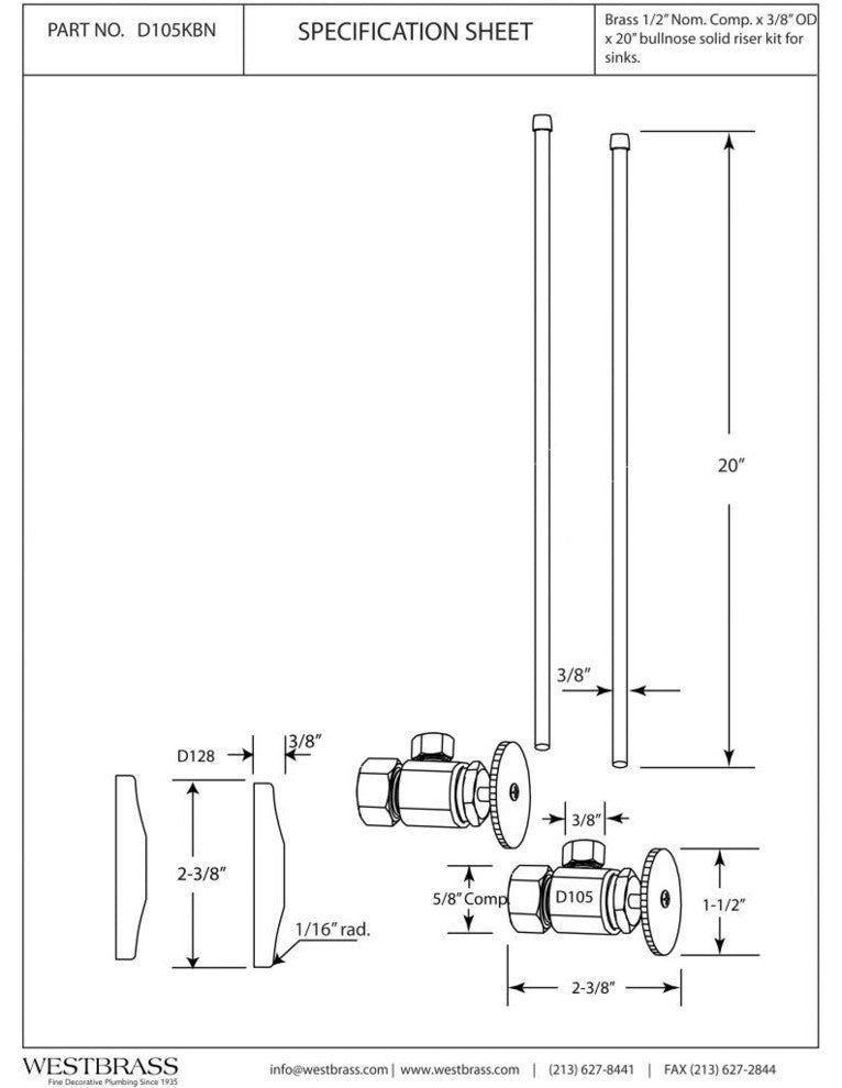 Faucet Kit - 5/8" Od X 3/8" Od X 20" Bullnose In Polished Chrome