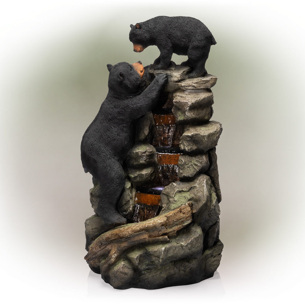 36" Tall Outdoor 2 Bears Climbing on Rainforest Water Fountain