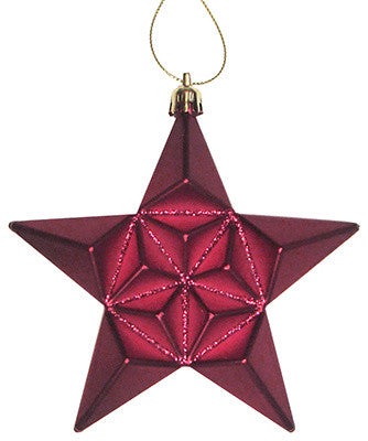 12ct Matte Glittered Star Shatterproof Christmas Ornaments, Burgundy, 5"