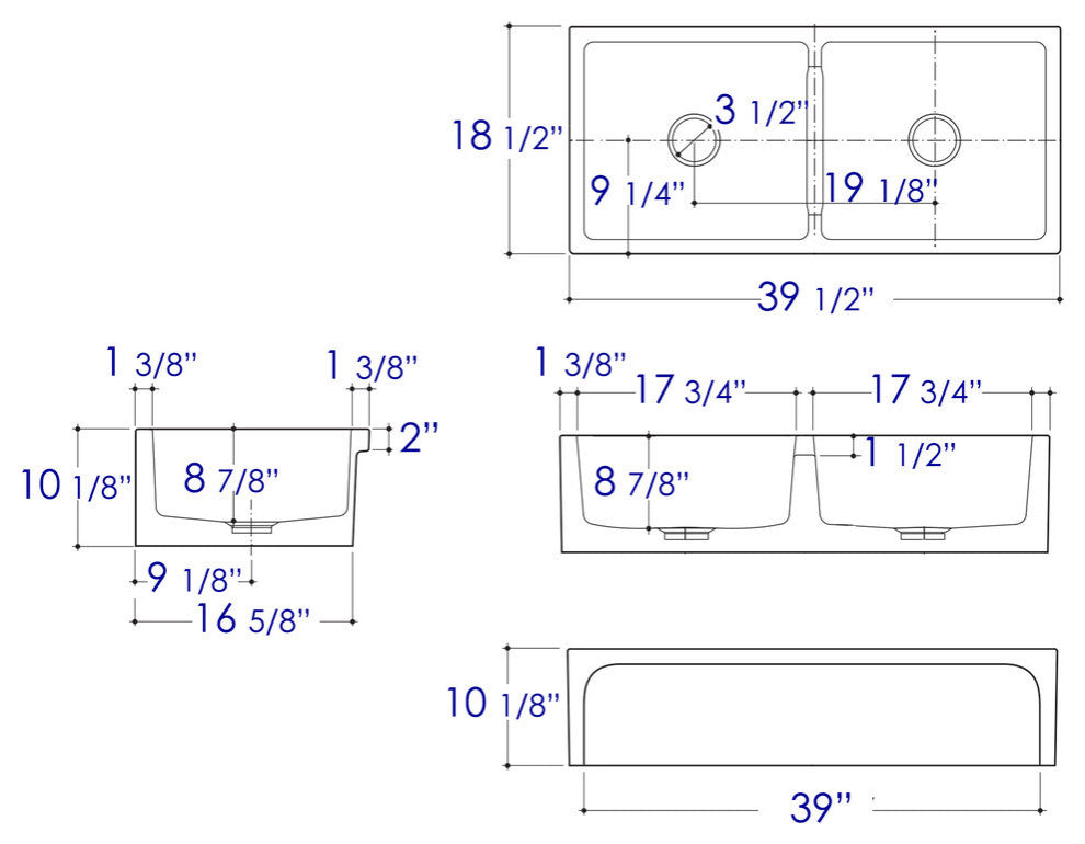 39" White Arched Apron Thick Wall Fireclay Double Bowl Farm Sink