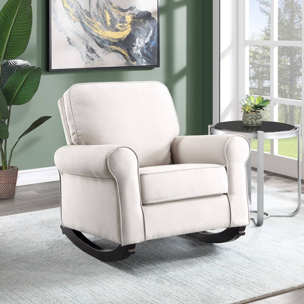 Upholstered Rocking Chair with Tight Back in Beige