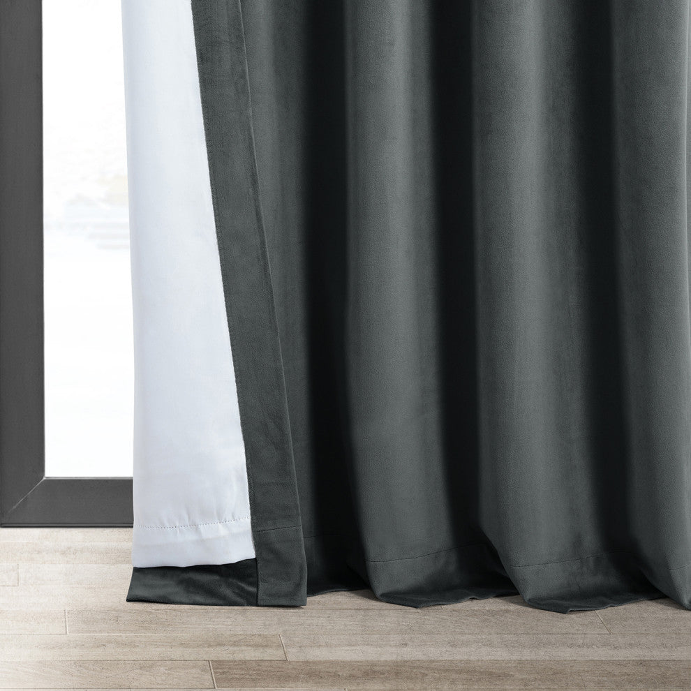 Signature Natural Gray Blackout Velvet Curtain Single Panel, 50"x108"