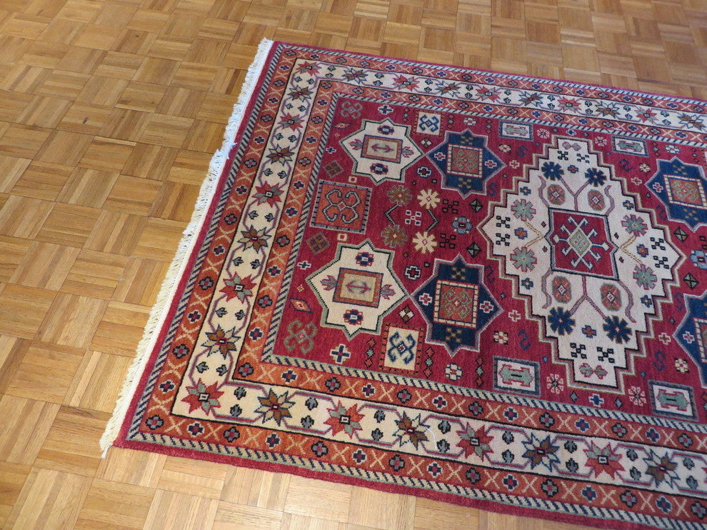 5'5x7'10 Hand Knotted Red Kazak Oriental Rug Vegetable Dyes