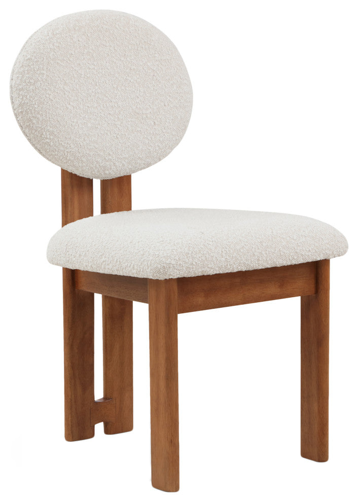 Napa Boucle Fabric Dining Chair, Set of 2, Cream, Walnut Finish