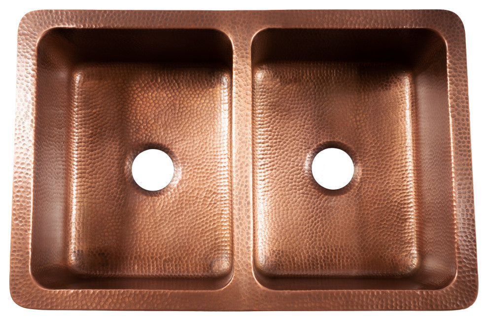 Adams Copper 33" Double Bowl Farmhouse Apron Front Undermount Kitchen Sink