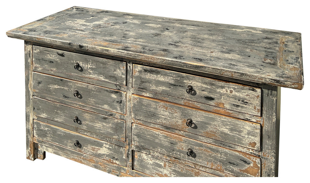 Distressed Gray Slope Side 8 Drawers Credenza Sideboard Console Cabinet Hws4417